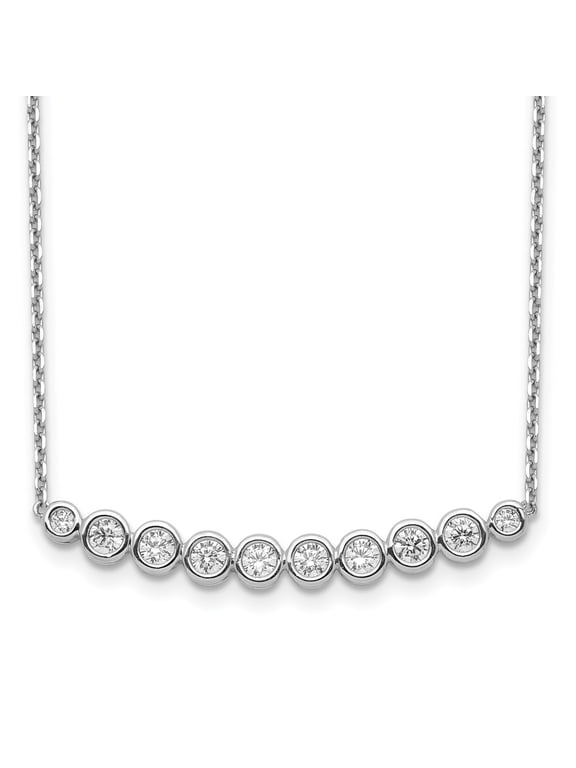 Fine Jewelry Sterling Silver Rhodium-plated 10 Stone CZ Bar Necklace with 2 inch extender for Women 18"