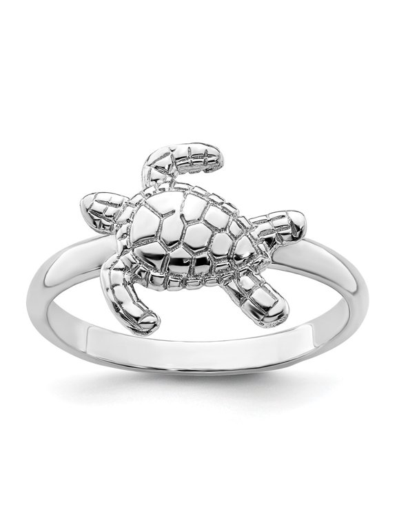 Fine Jewelry Sterling Silver Rhodium-plated Polished Turtle Ring for Women Size 10