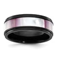 thumbnail image 1 of Auriga Fine Jewelry Titanium Black IP-plated Pink Mother of Pearl Inlay 8mm Men's Band Size 10, 1 of 5