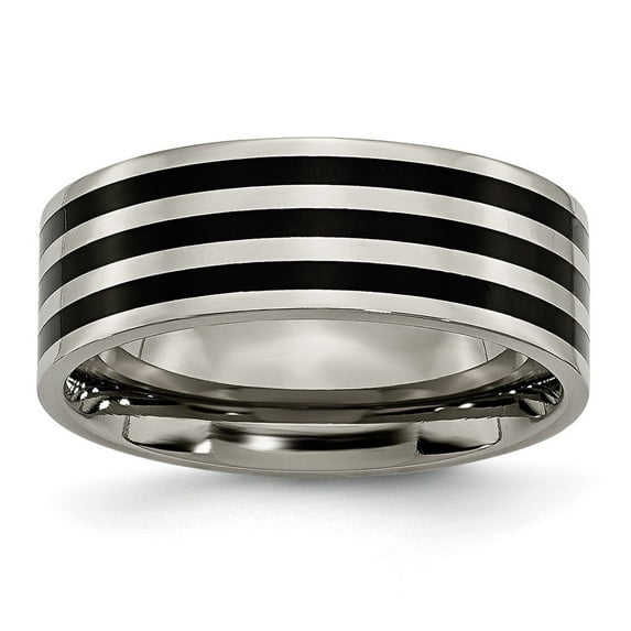 Auriga Fine Jewelry Titanium Black IP-plated Striped 8mm Band for Men Size- 9