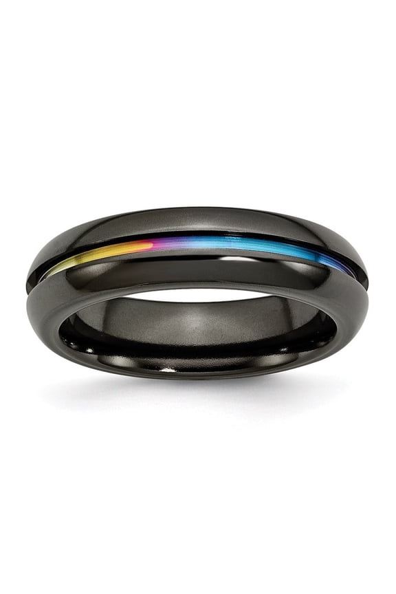Fine Jewelry Titanium Black Ti Polished Rainbow Anodized 6mm Men's Band Size 12