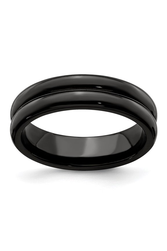Fine Jewelry Titanium Black Ti with Grooves 6mm Men's Band Size 11
