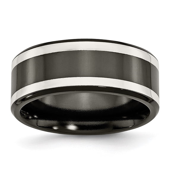 Auriga Fine Jewelry Titanium Black Ti with Sterling Silver Inlay 9mm Flat Men's Band Size 11.5