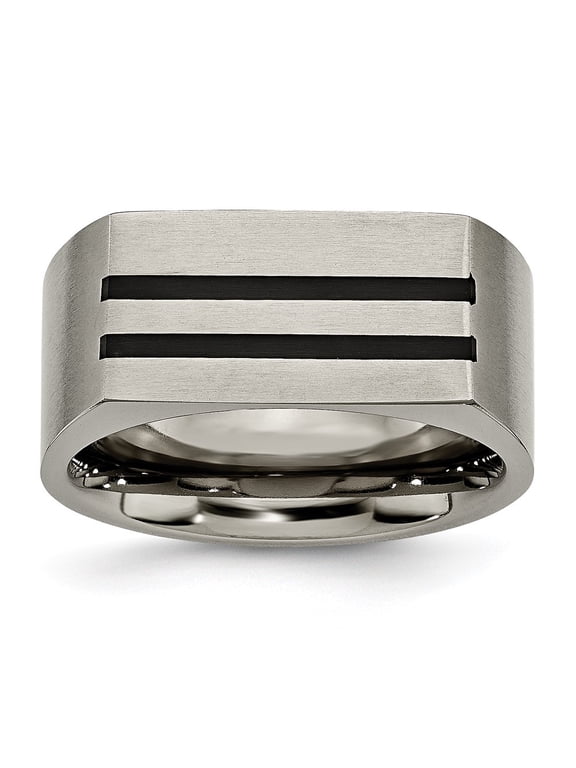 Fine Jewelry Titanium Brushed Black Enamel Stripes 10mm Men's Band Size 11