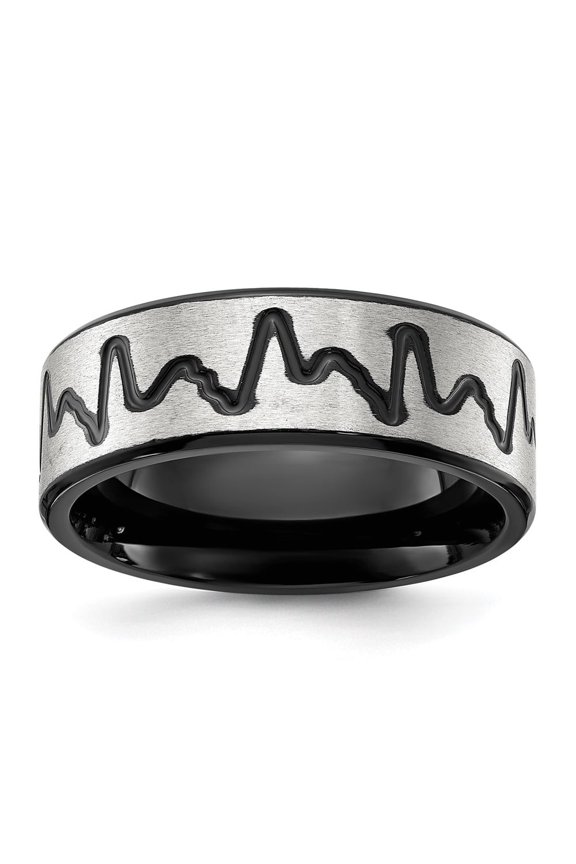 Fine Jewelry Titanium Brushed Black IP-plated Heartbeat 8mm Band Size 9for Men