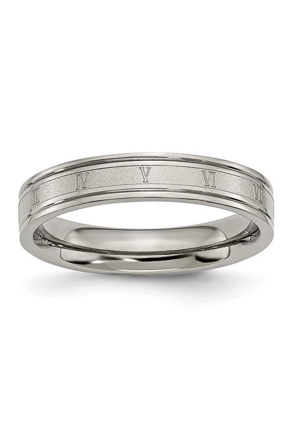Fine Jewelry Titanium Brushed Center 4mm Roman Numerals Band for Women Size 10