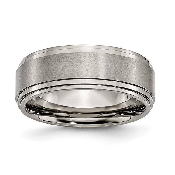 Auriga Fine Jewelry Titanium Brushed Center 8mm Double Step Ridged Edge Men's Band Size 8