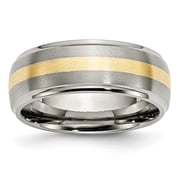Auriga Fine Jewelry Titanium Brushed Center with 14K Gold Inlay 8 mm Ridged Edge Band for Women Size 13