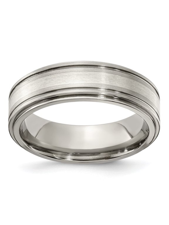 Fine Jewelry Titanium Brushed & Polished w/Sterling Silver 7mm Men's Band Size 9