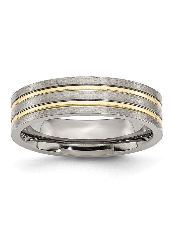 Fine Jewelry Titanium Brushed Yellow IP-plated 6mm Grooved Men's Band Size 7