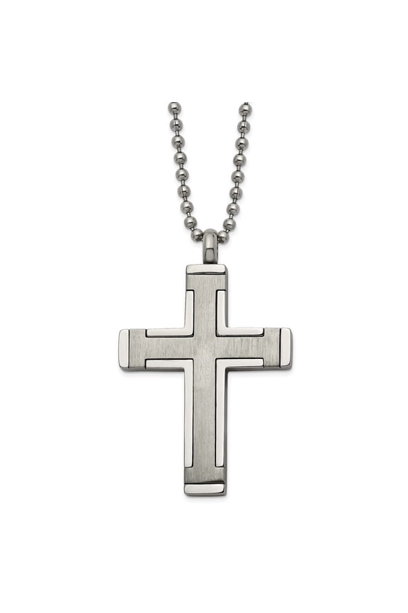 Fine Jewelry Titanium Brushed and Polished Cross Necklace for Mens 22"