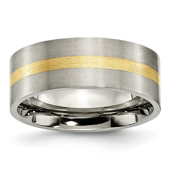 Auriga Fine Jewelry Titanium Brushed with 14k Gold Inlay 8mm Flat Men's Band Size 8