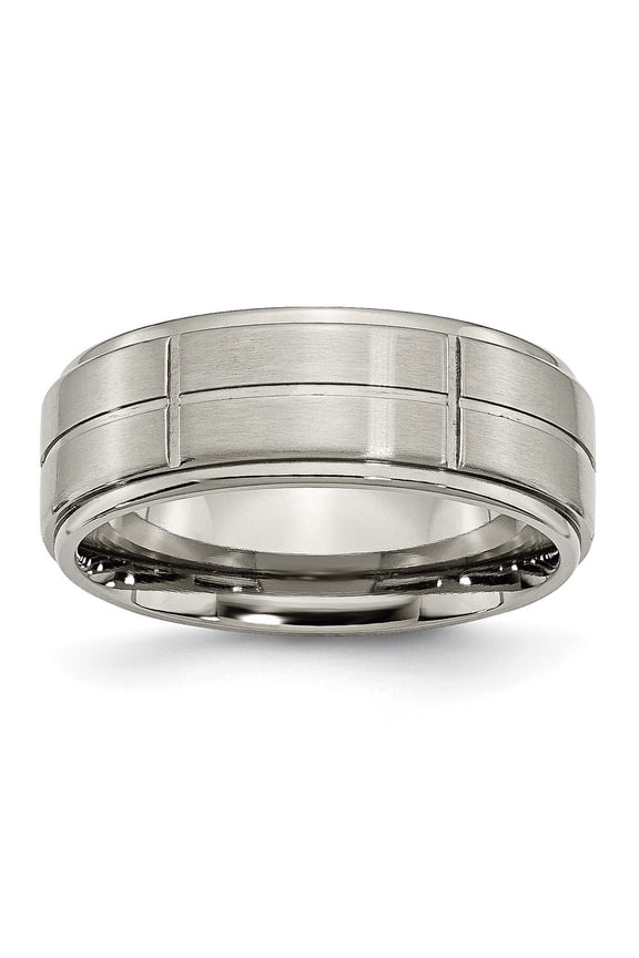 Fine Jewelry Titanium Center Block Design 8mm Ridged Edge Band for Men Size 11