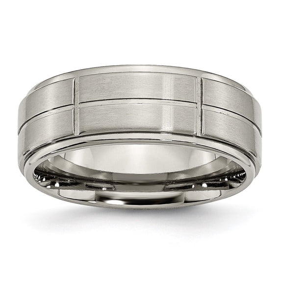 Auriga Fine Jewelry Titanium Center Block Design 8mm Ridged Edge Band for Men Size 11