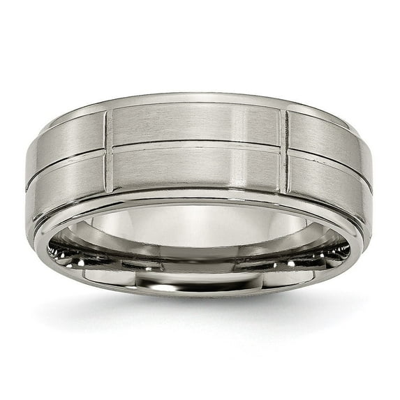 Auriga Fine Jewelry Titanium Center Block Design 8mm Ridged Edge Band for Men Size 6