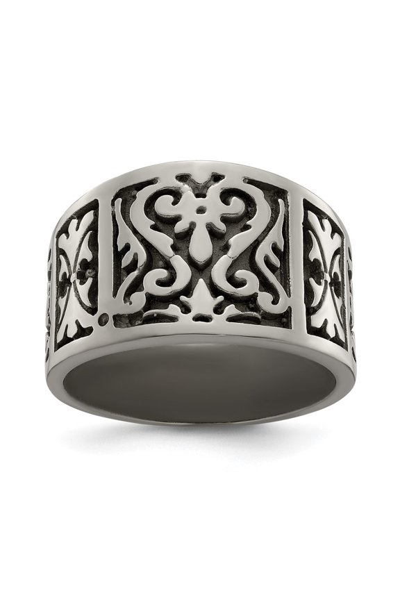 Fine Jewelry Titanium Flat Casted Design Brushed/Polished 14mm Men's Band Size 12