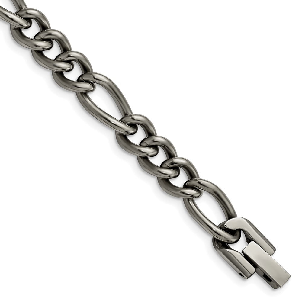Auriga Fine Jewelry Titanium Polished 7mm 8.5 inch Figaro Chain Bracelet for Men