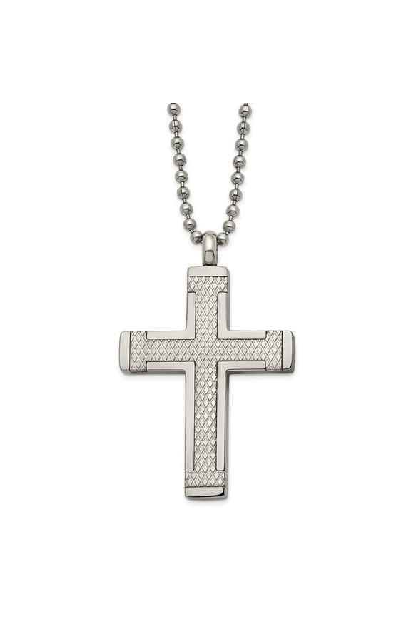 Fine Jewelry Titanium Polished Laser Cut Cross Necklace for Mens 22"