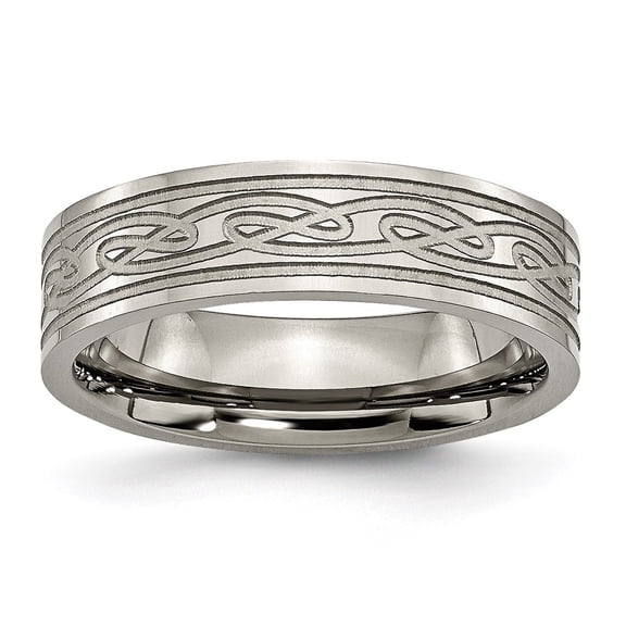 Auriga Fine Jewelry Titanium Polished Laser Etched 6mm Celtic Knot Flat Men's Band Size 11.5