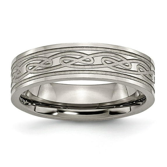 Auriga Fine Jewelry Titanium Polished Laser Etched 6mm Celtic Knot Flat Men's Band Size 13