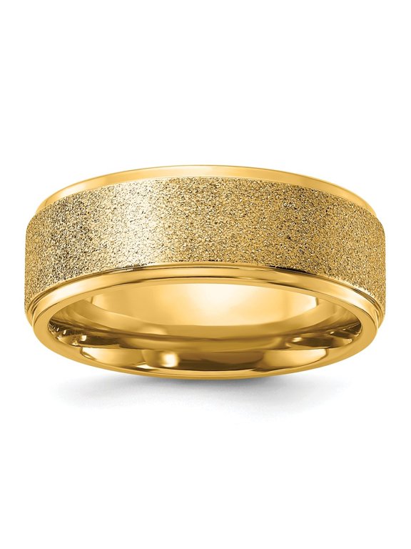 Fine Jewelry Titanium Polished Laser-cut Center Yellow IP-plated 8mm Men's Band Size 9
