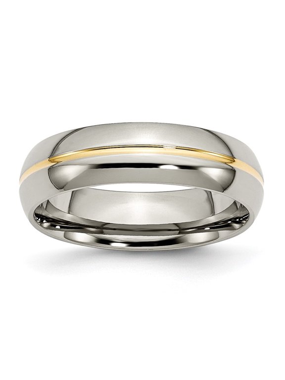 Fine Jewelry Titanium Polished Yellow IP-plated 6mm Grooved Men's Band Size 10