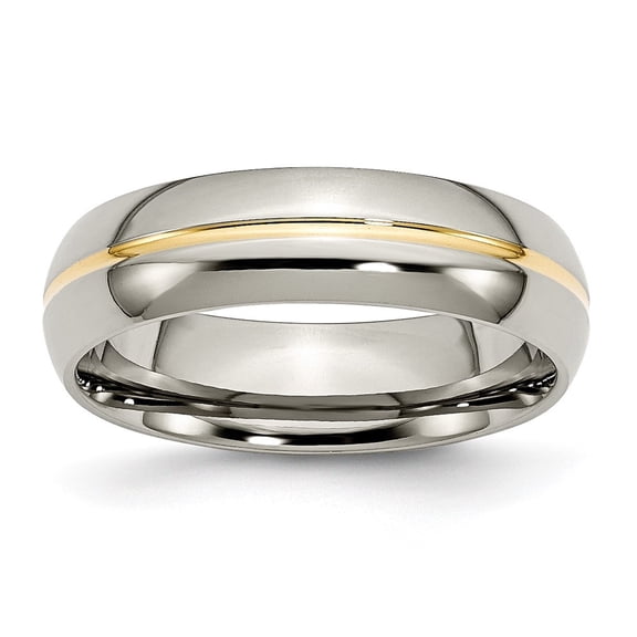 Auriga Fine Jewelry Titanium Polished Yellow IP-plated 6mm Grooved Men's Band Size 11