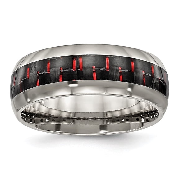 Auriga Fine Jewelry Titanium Polished with Black and Red Carbon Fiber Inlay 8mm Men's Band Size 10