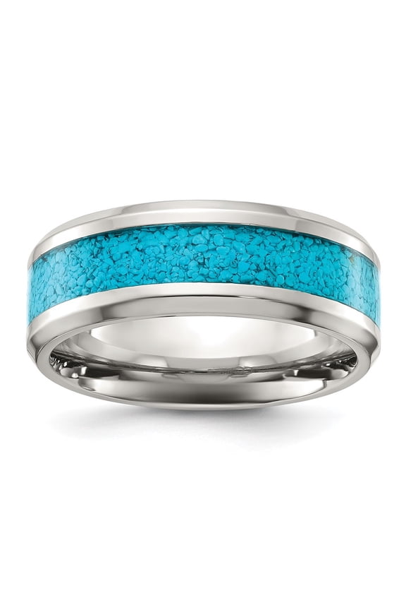 Fine Jewelry Titanium Polished with Turquoise Inlay 8mm Men's Band Size 10