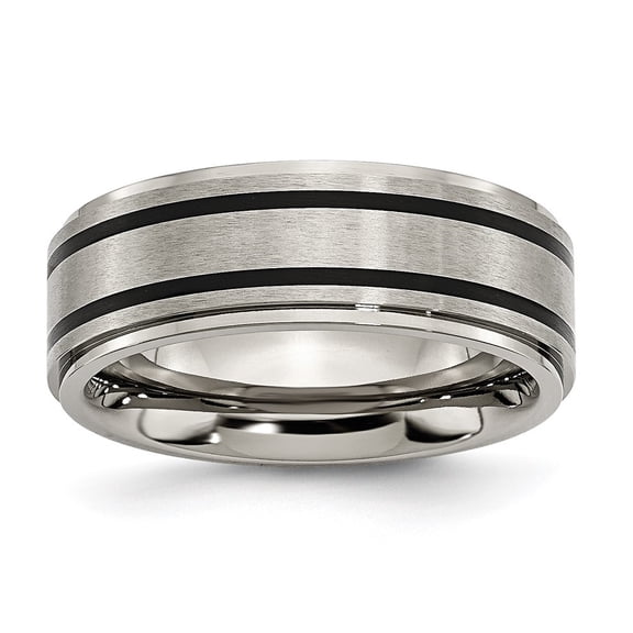 Auriga Fine Jewelry Titanium Ridged Edge Black Rubber 8mm Band for Men Size 8