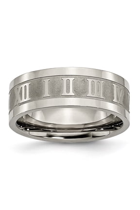 Fine Jewelry Titanium Satin Center 8mm Roman Numerals Flat Men's Band Size 13