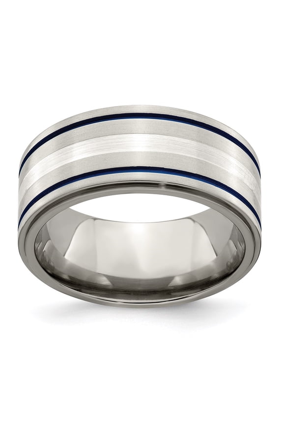 Fine Jewelry Titanium w/Argenteum Sterling Silver Anodized 10mm Men's Band Size 12.5