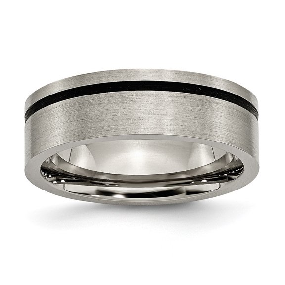 Auriga Fine Jewelry Titanium with Black Rubber 7mm Flat Band for Men Size 7.5