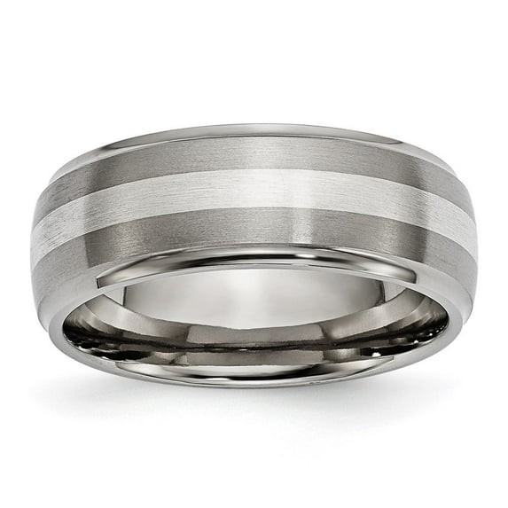 Auriga Fine Jewelry Titanium with Sterling Silver Inlay 8mm Ridged Edge Men's Band Size 11.5