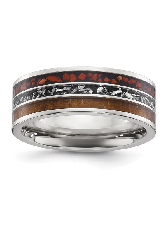 Fine Jewelry Titanium with Wood, Imitation Meteorite/ Red Stone Inlay 8mm Men's Band Size 8