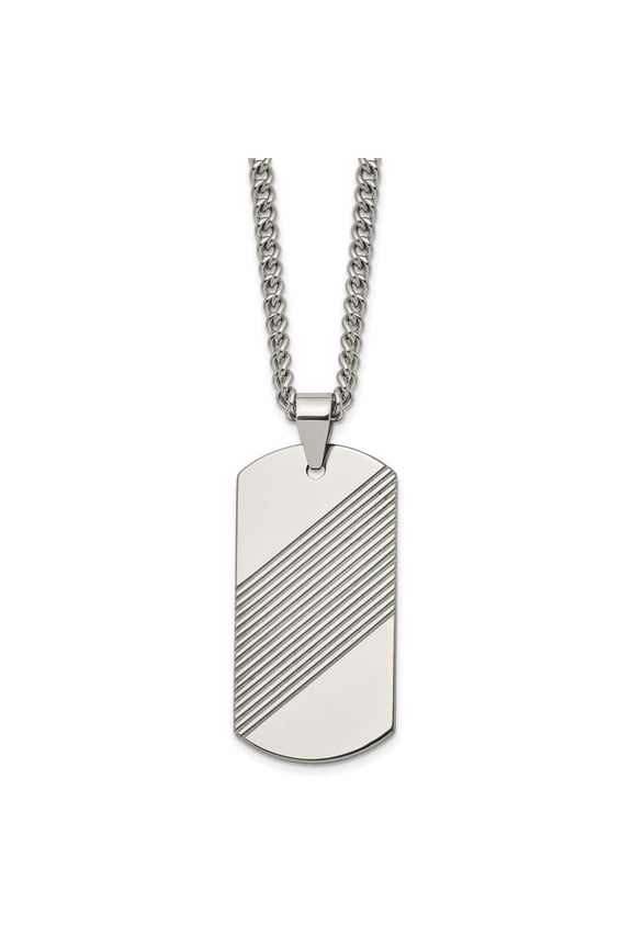 Fine Jewelry Tungsten Textured and Polished Dog Tag Necklace for Mens 24"