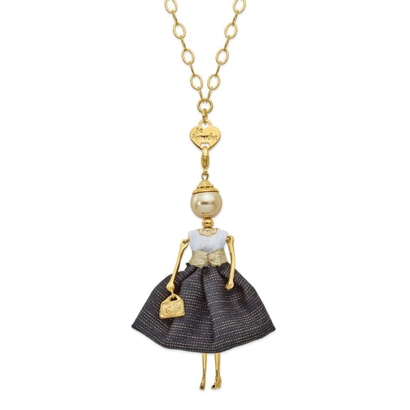 Auriga Fine Jewelry Gold-tone Golden Swar Simulated Pearl Black/White Doll Charm with Chain for Women 31"