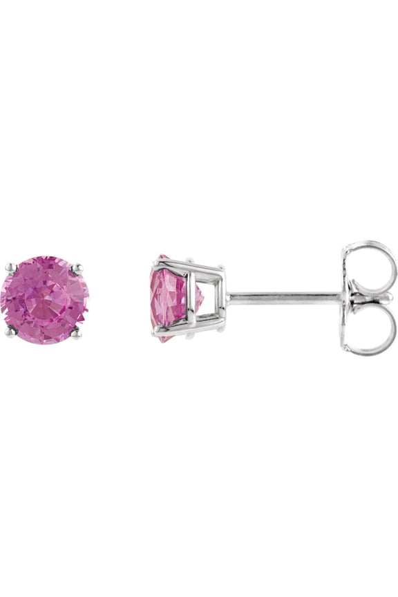 14k White Gold 4 mm Natural Pink Tourmaline Stud Earrings for Women