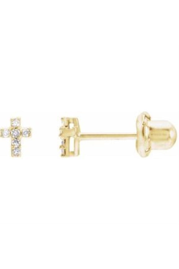 14k Yellow Gold .02 CTW Natural Diamond Cross Piercing Stud Earrings