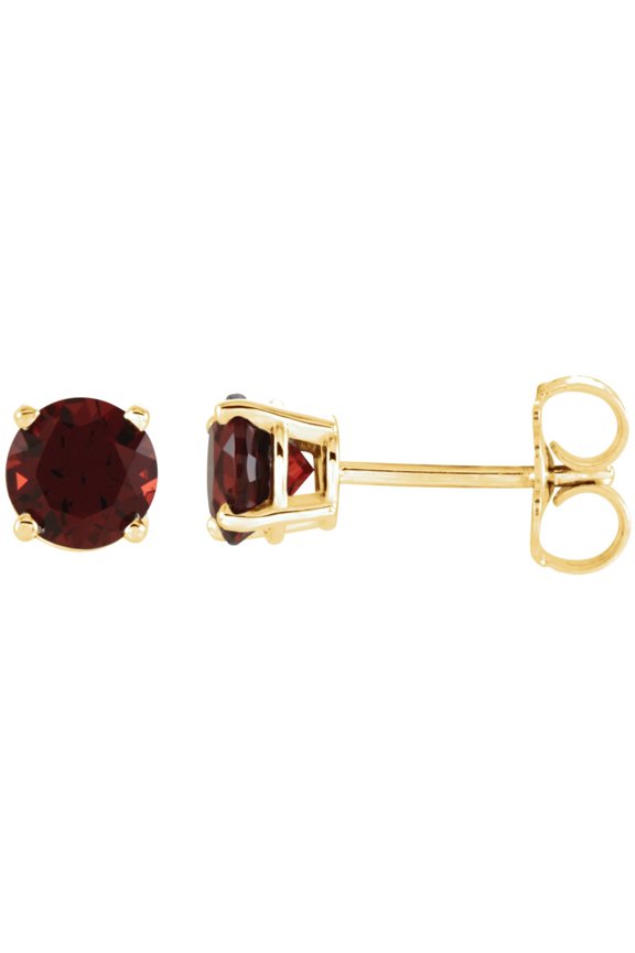 14k Yellow Gold 5 mm Natural Mozambique Garnet Stud Earrings for Women