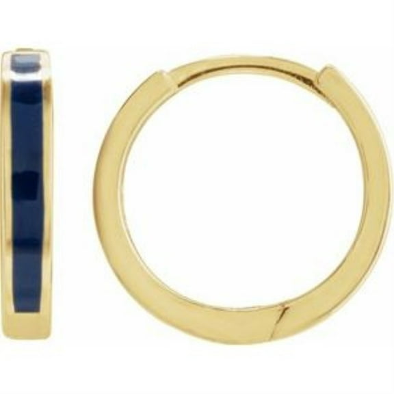 Auriga 14k Yellow Gold Blue Enamel Hinged 12.1 mm Hoop Earrings for Women