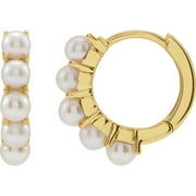 AURIGA 14k Yellow Gold FWC White Pearl 14 mm Huggie Hoop Earrings for Women