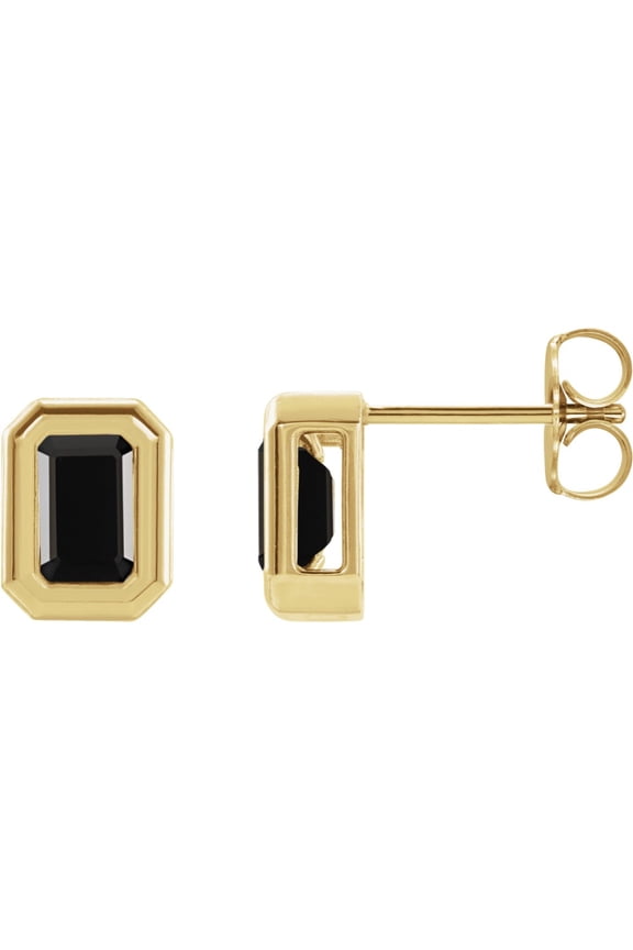 14k Yellow Gold Natural Black Onyx Solitaire Stud Earrings for Women