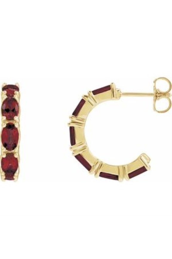 14k Yellow Gold Natural Mozambique Garnet Hoop Earrings for Women