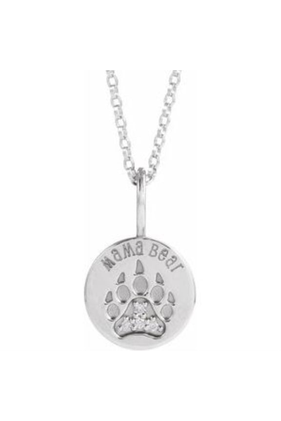 925 Sterling Silver .03 CTW Natural Diamond Mama Bear 18" Necklace
