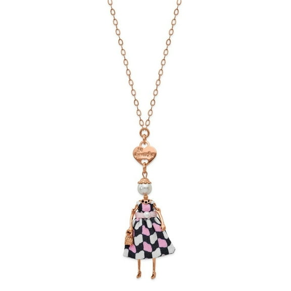 Auriga Rose-tone Swar Sim. Pearl Pink Checkered Doll Necklace for Women 30"