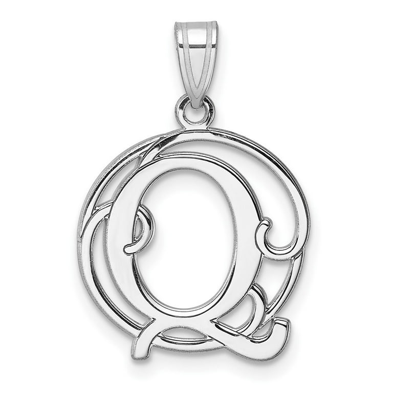 Auriga Small Sterling Silver Rhodium-plated Fancy Script Letter Q Initial  Pendant for Women (L-25.65 mm, W-16.99 mm)