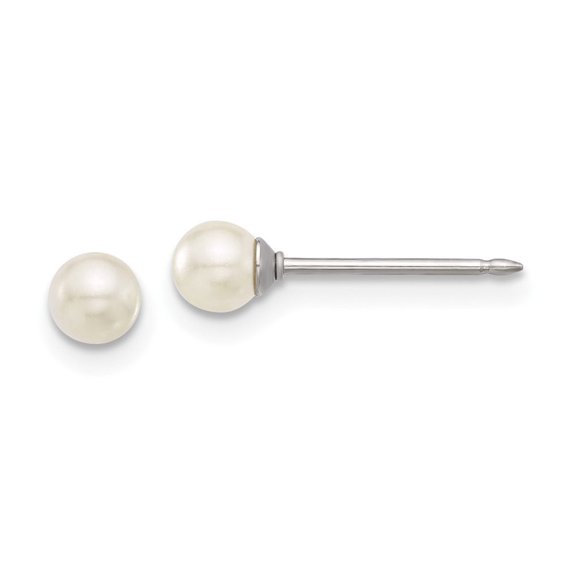 Auriga Fine Jewelry Stainless Steel 4mm White Glass Pearl Stud Earrings for Women