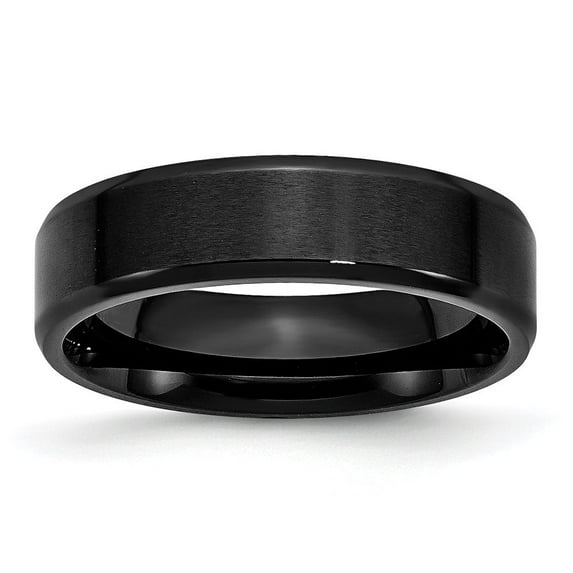 Auriga Fine Jewelry Stainless Steel 6 mm Black IP-plated Beveled Edge Band for Women Size 7.5