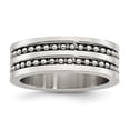 thumbnail image 1 of Auriga Fine Jewelry Stainless Steel Antiqued Polished Double Row Beaded 8 mm Band for Women Size 11, 1 of 6